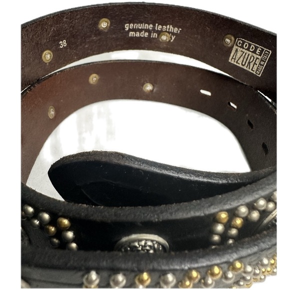Vintage Code Azure Medusa & Grecca Studded Black Genuine Leather Belt size 38 - Picture 5 of 8